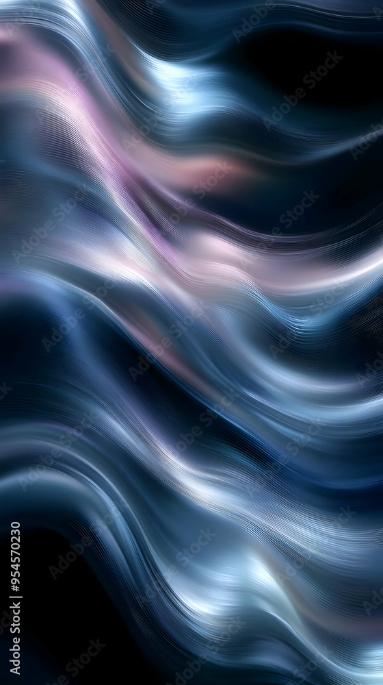Fototapeta premium Abstract blue and pink wavy pattern on a dark background.
