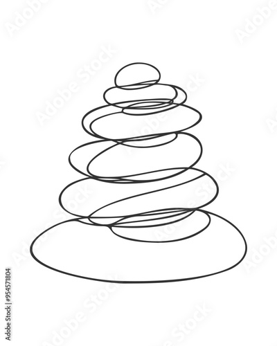 Linear drawing of balanced stone pyramidal tower representing the tranquility and beauty of nature