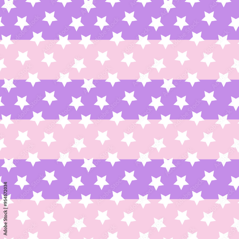A seamless pattern with soft purple and pink stripes adorned with white stars, creating a whimsical and dreamy design. Ideal for nursery decor, kids' wallpapers, fabrics, and playful projects. A seamless pattern with soft purple and pink stripes adorned with white stars, creating a whimsical and dreamy design. Ideal for nursery decor, kids' wallpapers, fabrics, and playful projects.