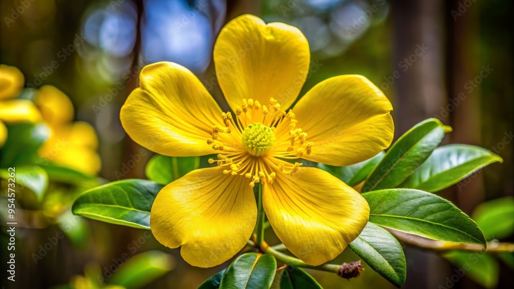 A vibrant yellow blossom with five delicate petals unfolds, proudly bearing the symbol of South Carolina, the Palmetto A vibrant yellow blossom with five delicate petals unfolds, proudly bearing the symbol of South Carolina, the Palmetto