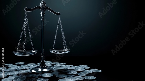 symbolic digital art, scale tipping over with interest rate symbols on one side, imbalance in the economy concept, dark background, strong contrast photo