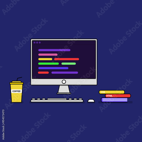 computer vector illustration opening a program, minimalist illustration