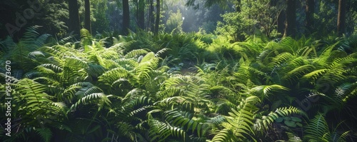 Lush fern bush in shaded woodland, 4K hyperrealistic photo photo