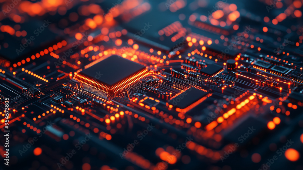 A close-up of an electronic circuit board, emphasizing a technology-themed concept. A close-up of an electronic circuit board, emphasizing a technology-themed concept.
