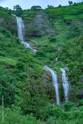 A waterfall during the monsoons near Pune India. Monsoon is the annual rainy season in India from June to September.