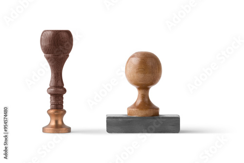 retro wood stamp chop on white 3D rendering, 3D illustration