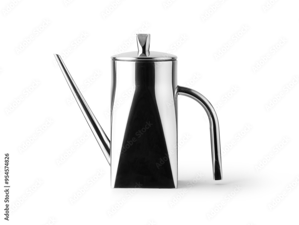 Obraz premium metal silver tea pot oil coffee pot on white background, mockup