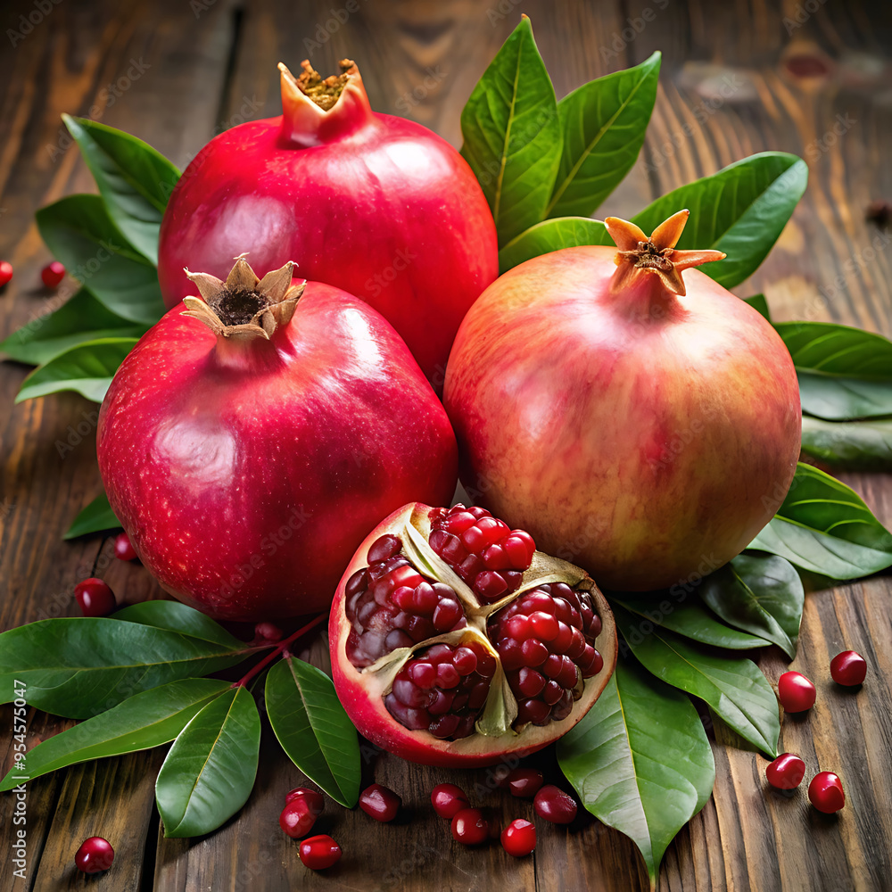 A picture of pomegranates and leaves A picture of pomegranates and leaves