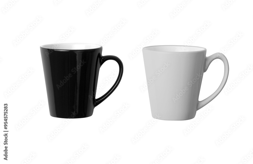 Black and white porcelain coffee cup mug on white background, mockup