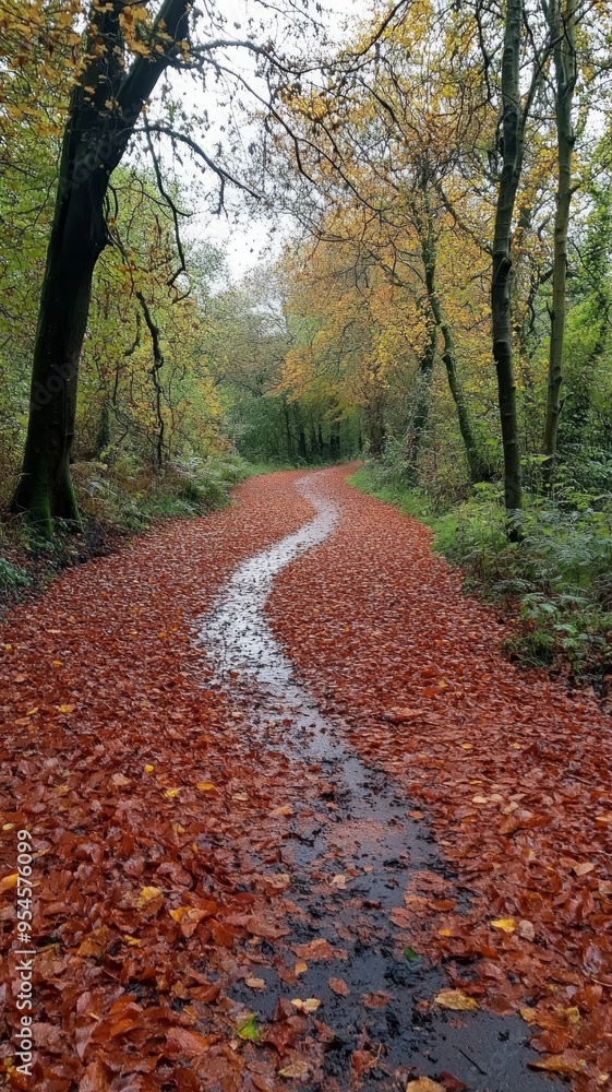 Autumn Trail, a serene forest pathway blanketed in vibrant orange and yellow leaves, surrounded by tall trees, inviting peaceful walks amid nature's seasonal transformation. Autumn Trail, a serene forest pathway blanketed in vibrant orange and yellow leaves, surrounded by tall trees, inviting peaceful walks amid nature's seasonal transformation.
