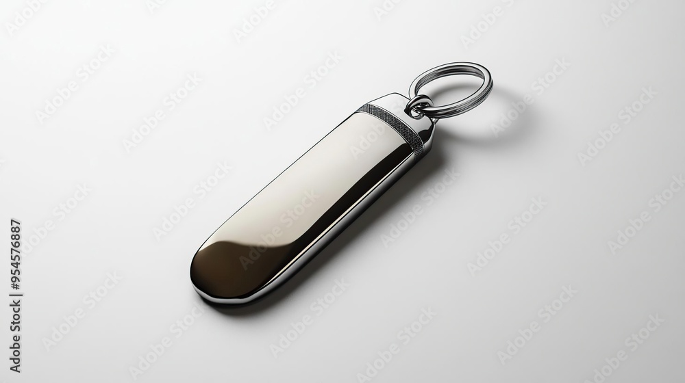 A sleek metallic keychain with a smooth surface, designed for personal or promotional use. A sleek metallic keychain with a smooth surface, designed for personal or promotional use.