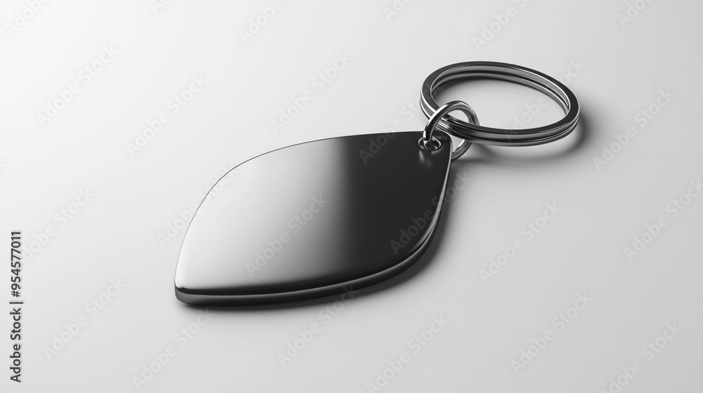 A sleek metallic keychain with a smooth, reflective surface and a circular ring. A sleek metallic keychain with a smooth, reflective surface and a circular ring.