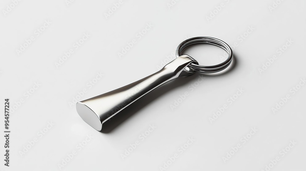 A sleek, metallic keychain with a smooth design, ideal for holding keys. A sleek, metallic keychain with a smooth design, ideal for holding keys.