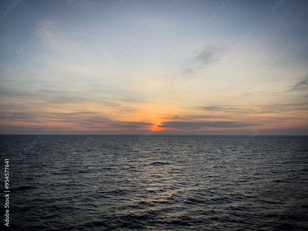 Sunset in the Gulf of Finland of the Baltic Sea from the ferry going to Tallinn, Estonia, August 2019 Sunset in the Gulf of Finland of the Baltic Sea from the ferry going to Tallinn, Estonia, August 2019