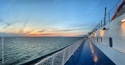 Sunset in the Gulf of Finland of the Baltic Sea from the ferry going to Tallinn, Estonia, August 2019