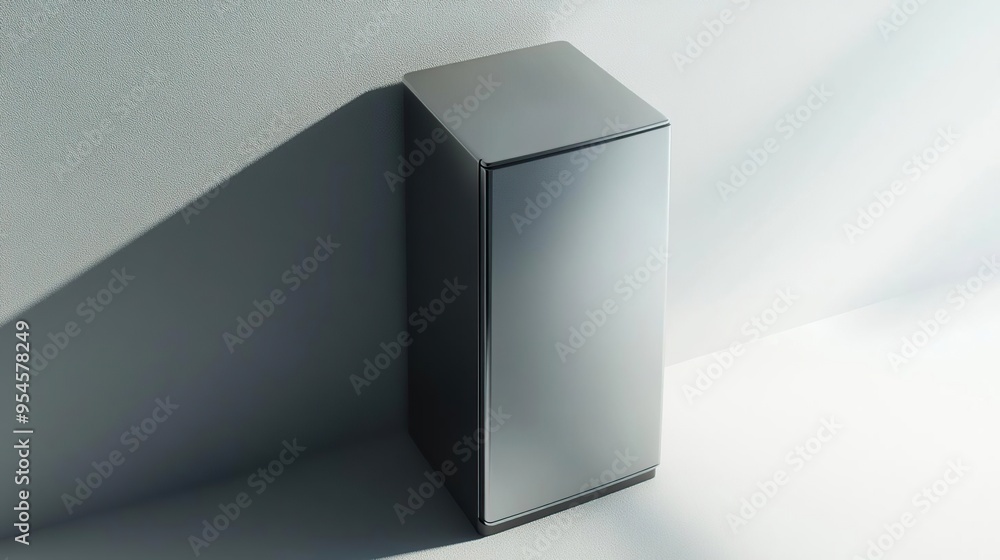 A sleek, modern refrigerator positioned in a minimalist space. A sleek, modern refrigerator positioned in a minimalist space.