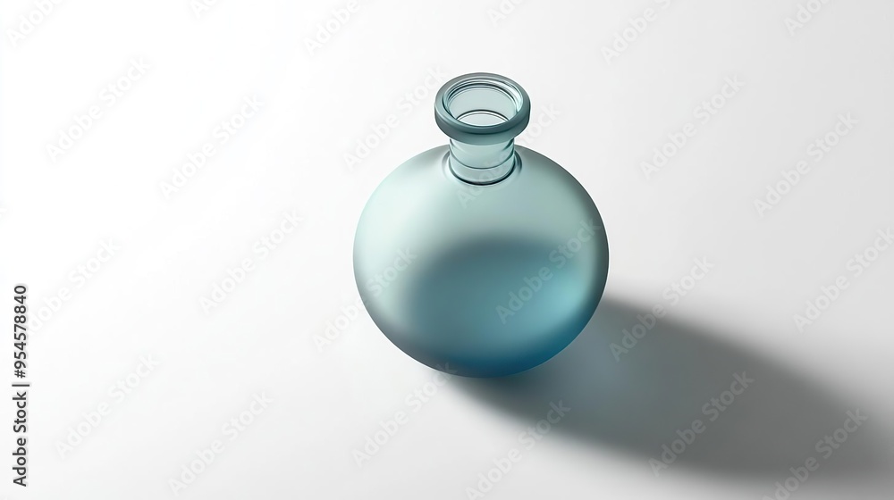 A smooth, round, blue glass bottle casting a soft shadow on a white surface. A smooth, round, blue glass bottle casting a soft shadow on a white surface.