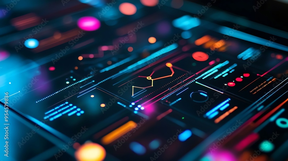 Abstract Technology Background with Neon Lights and Data Abstract Technology Background with Neon Lights and Data