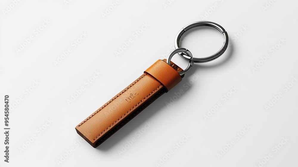 A stylish leather keychain with a metal ring for holding keys securely. A stylish leather keychain with a metal ring for holding keys securely.