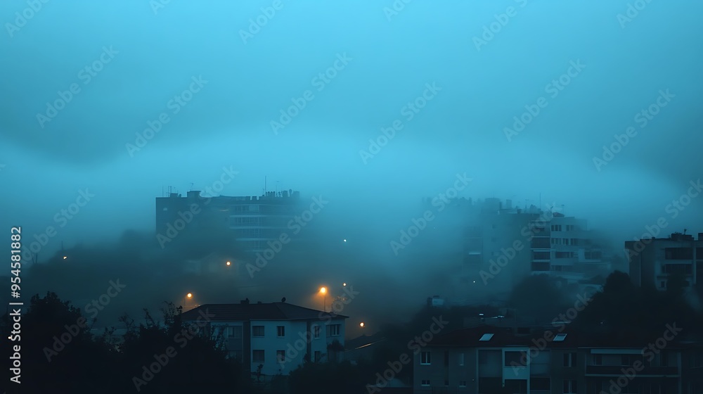 Foggy Cityscape at Night: A Mystical View Foggy Cityscape at Night: A Mystical View