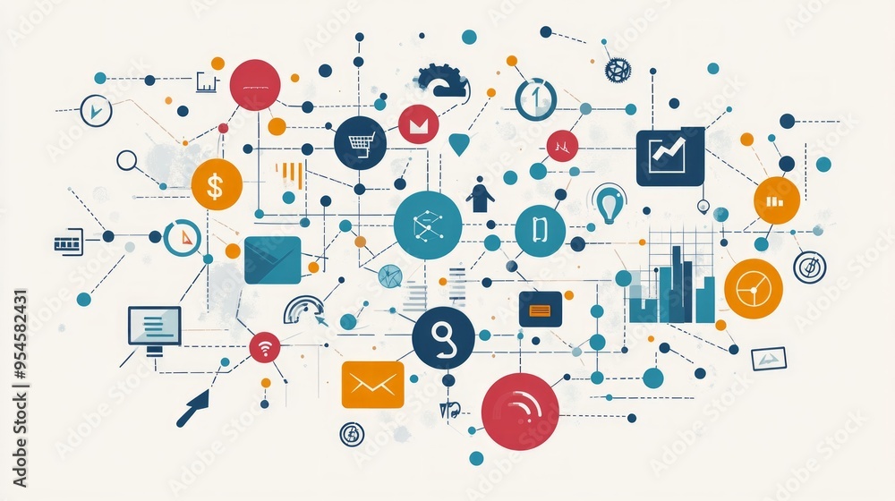 Business Growth Strategies Concept Map, interconnected symbols illustrating innovation, marketing, finance, highlighting key elements of successful strategies for growth. Business Growth Strategies Concept Map, interconnected symbols illustrating innovation, marketing, finance, highlighting key elements of successful strategies for growth.