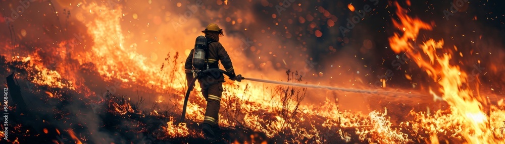Firefighter Battling Wildfire Firefighter Battling Wildfire
