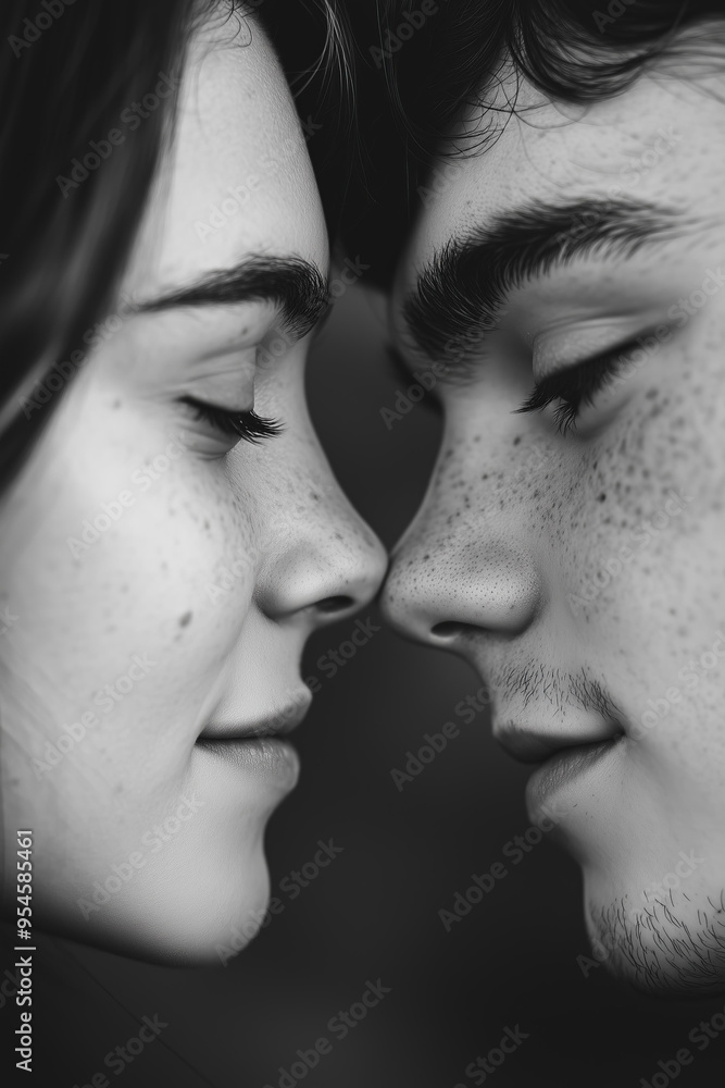 close-up of two people, one male and the other female, looking at each other with love in their eyes, with a film grain effect and in black and white, romantic characters, teens, first love, friends close-up of two people, one male and the other female, looking at each other with love in their eyes, with a film grain effect and in black and white, romantic characters, teens, first love, friends