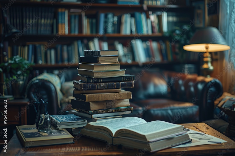 Stack of Books in a Library Setting Stack of Books in a Library Setting