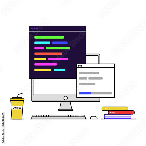 computer vector illustration opening a program transparent background, minimalist illustration