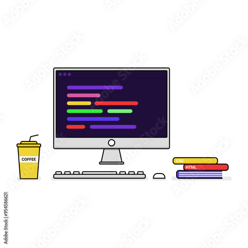 computer vector illustration opening a program transparent background, minimalist illustration