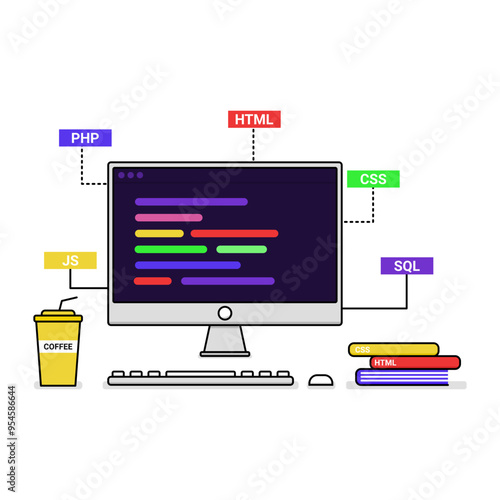 computer vector illustration opening a program transparent background, minimalist illustration