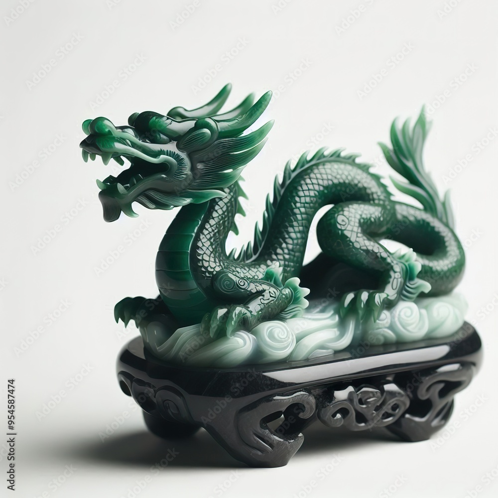 Fototapeta premium small green celadon dragon figurine, in the style of imitated material, gemstone