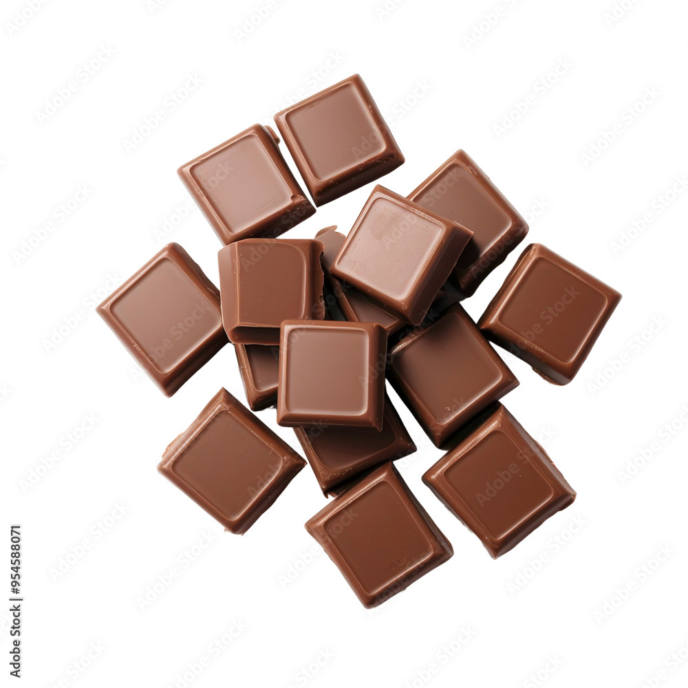 Fototapeta premium A stack of milk chocolate squares is suitable for confectionery packaging design, food blog graphics, and dessert menu illustrations