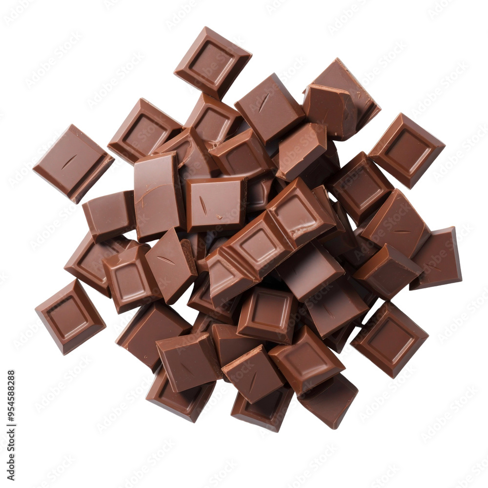 Fototapeta premium A stack of milk chocolate squares is suitable for confectionery packaging design, food blog graphics, and dessert menu illustrations