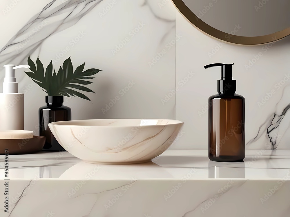 Fototapeta premium Different sized soap bottles with minimalist design, featuring elegant simplicity