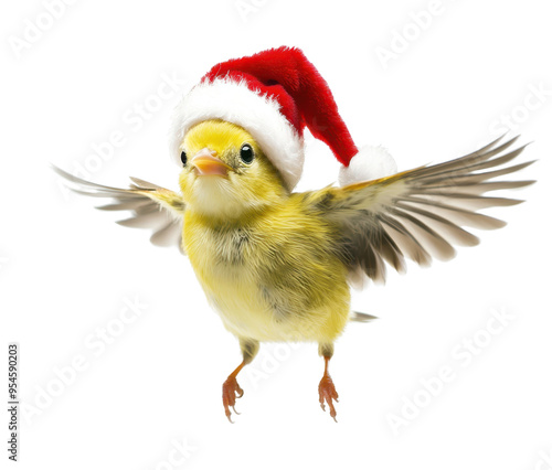flying bird with christmas hat 