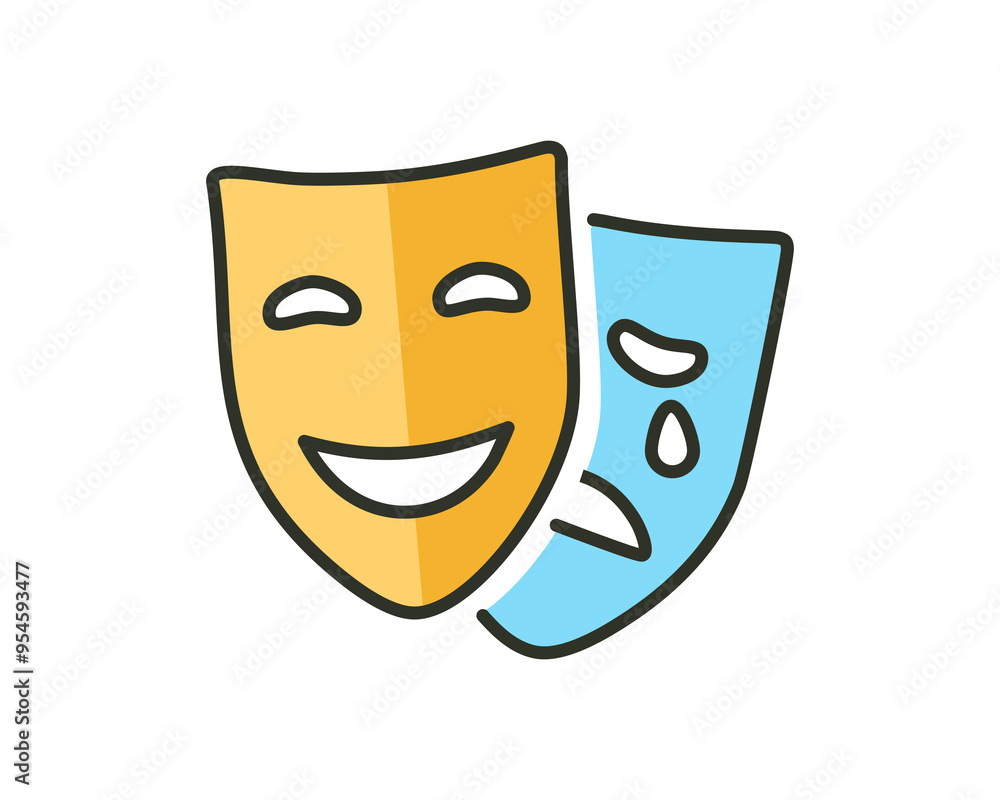 Comedy and Tragedy Masks. Masquerade Mask, Comic and Tragic Vector Icon for Theater or Carnival. Comedy and Tragedy Masks. Masquerade Mask, Comic and Tragic Vector Icon for Theater or Carnival.