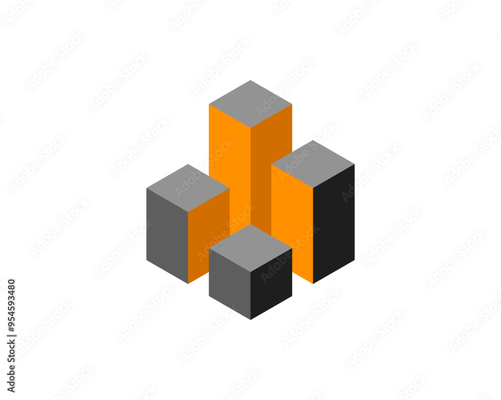 Obraz premium Cube logo, geometric vector design. Box logotype company, trendy tech emblem in pixel style.
