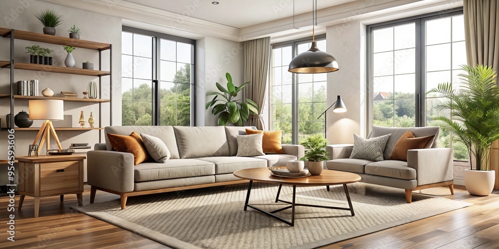 Minimalist chic defines the living room, where sleek contemporary furniture pieces blend seamlessly with soft textures Minimalist chic defines the living room, where sleek contemporary furniture pieces blend seamlessly with soft textures