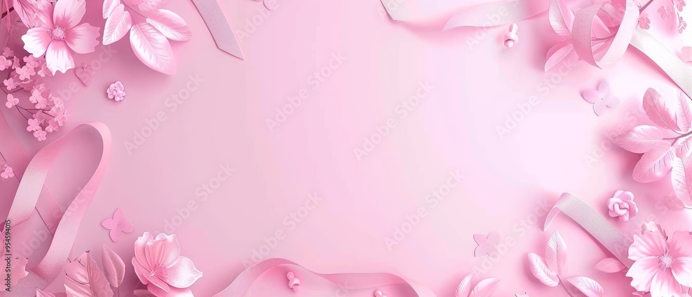 Health-focused frame design for breast cancer awareness with pink ribbon elements Health-focused frame design for breast cancer awareness with pink ribbon elements