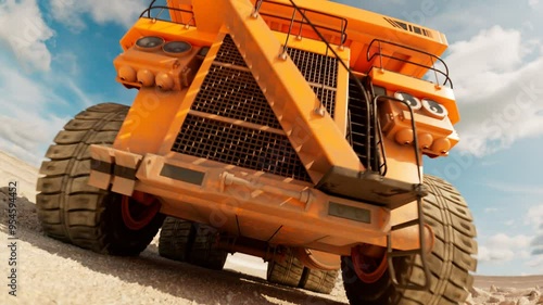 Animation Of The Yellow Dump Truck Driving Through The Vast Dig Site Animation Of The Yellow Dump Truck Driving Through The Quarry Giant Industrial Machinery Transporting A Heavy Load