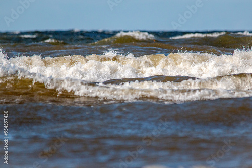 Latvia Rigas Gulf Jurmala coast waves front view photo