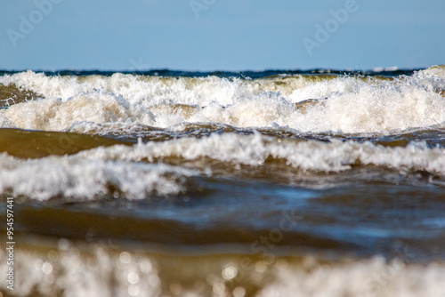 Latvia Rigas Gulf Jurmala coast waves front view photo