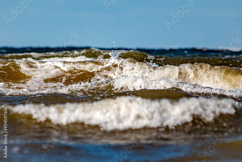 Latvia Rigas Gulf Jurmala coast waves front view photo