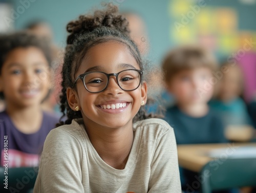 Happy Children in a Multi Ethnic Elementary Classroom