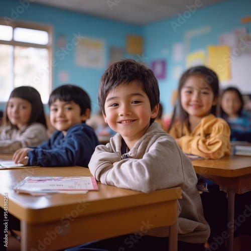 Happy Children in a Multi Ethnic Elementary Classroom