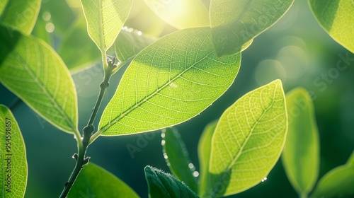 Image of green leaves consecrated by sunlight. photo