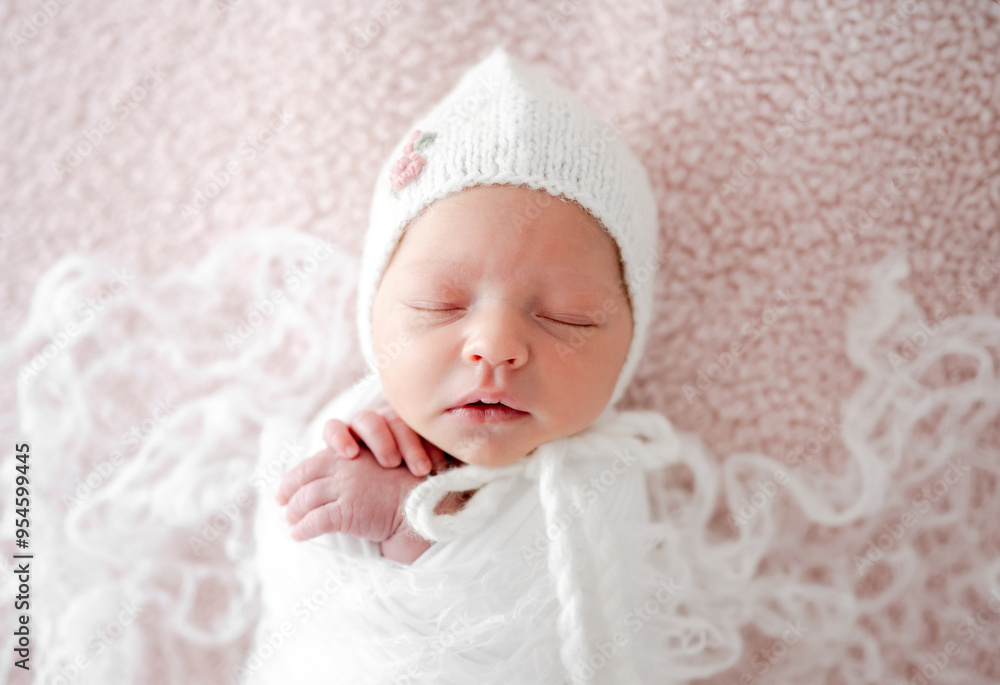 Sleeping Newborn Baby Wrapped In Swaddle Is A Studio Photo Of A Little Girl Sleeping Newborn Baby Wrapped In Swaddle Is A Studio Photo Of A Little Girl