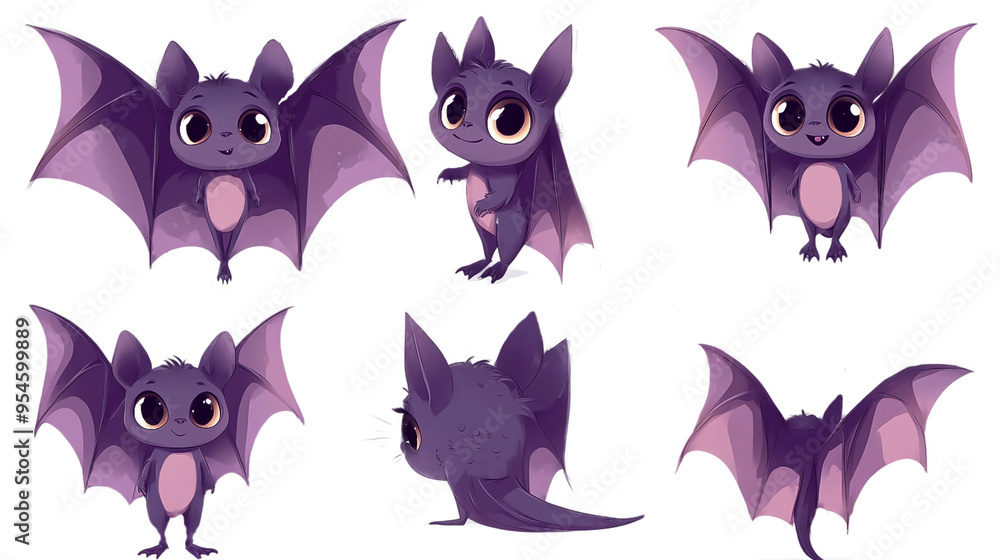 Purple cartoon bat with open wings, back view, side view, no background. transparent background Purple cartoon bat with open wings, back view, side view, no background. transparent background