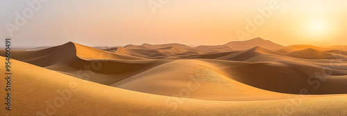 Golden desert dunes under dusk sky photo